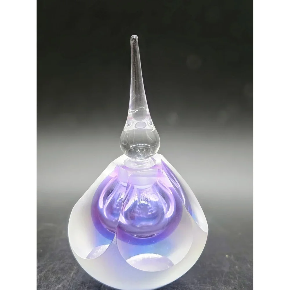 Vintage Vandermark Art Glass Lavender Faceted Perfume Bottle W/ Dauber 4.75